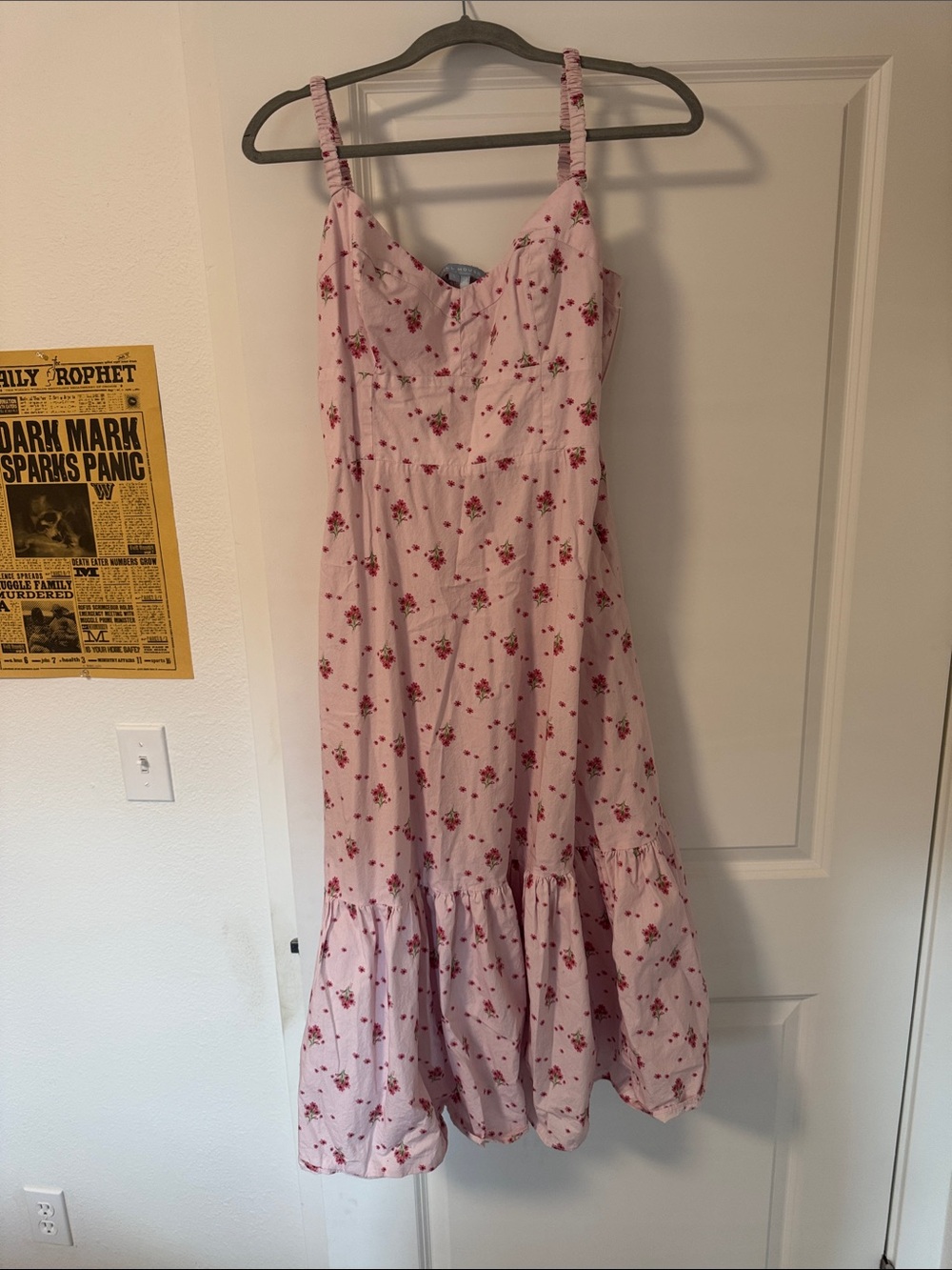 Hill House Light Pink Floral Sundress with Red Rose Print